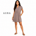 AURA Black V Neck Mini Dress With Short Sleeves